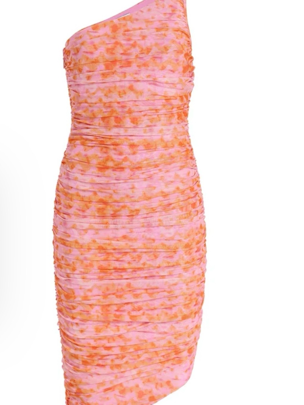 Likely One-Shoulder Pink and Orange Ruched Cocktail Dress